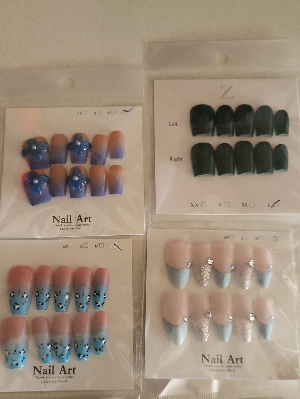 Nail Art Press-On Set – Assorted Blue & Green Designs
